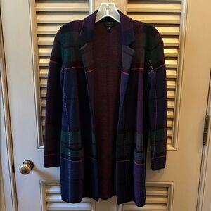 Talbots Plaid Open Front Cardigan